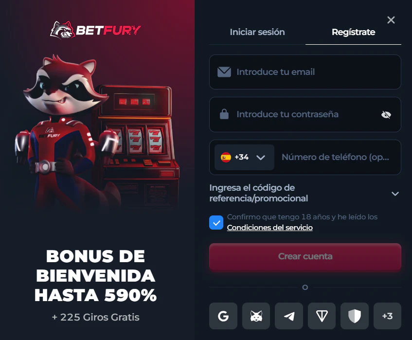 Registro e inicio de sesión en la cuenta de BetFury